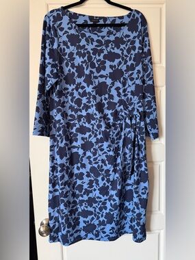 Talbots Blue and Navy Floral Print Shift Dress
